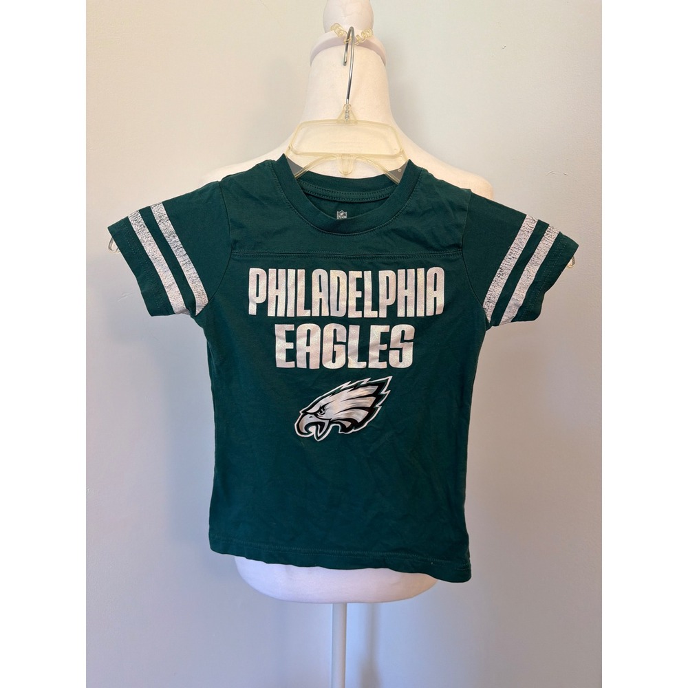 NFL Team Apparel Philadelphia Eagles Kids Green Glitter Stripe T-Shirt Size 7/8